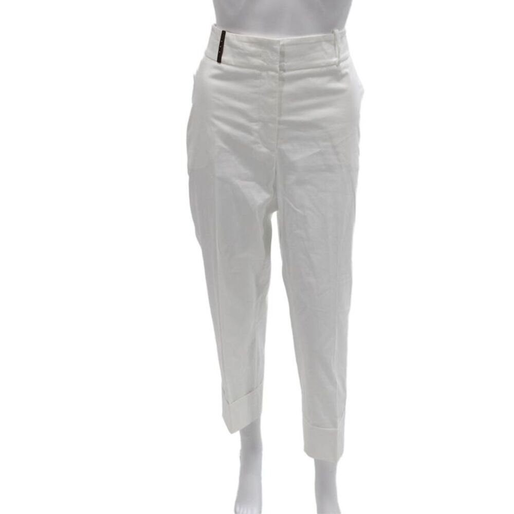 Peserico Womens Cropped Cotton Pants White Zip Size 46